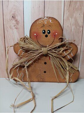 Hand Painted Wooden Gingerbread Man Decoration signed 1990